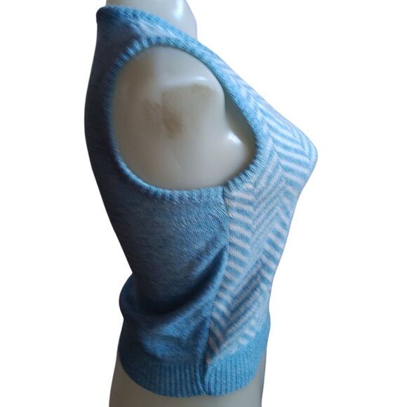 Small Vintage Sweater Vest Chevron JC Penney Sleeveless Knit Blue/White Womens - Picture 4 of 8